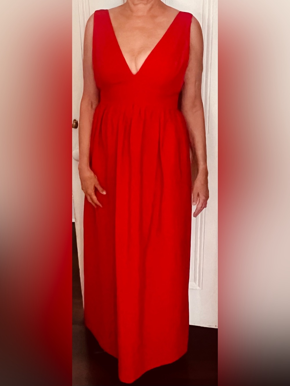 Lipstick Red Sensational V-Neck Maxi Dress- Jill Jill Stuart